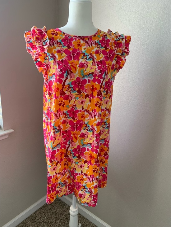 SHEIN Dresses & Skirts - SHEIN Pink & Yellow Floral Ruffle Sleeve Casual Dress